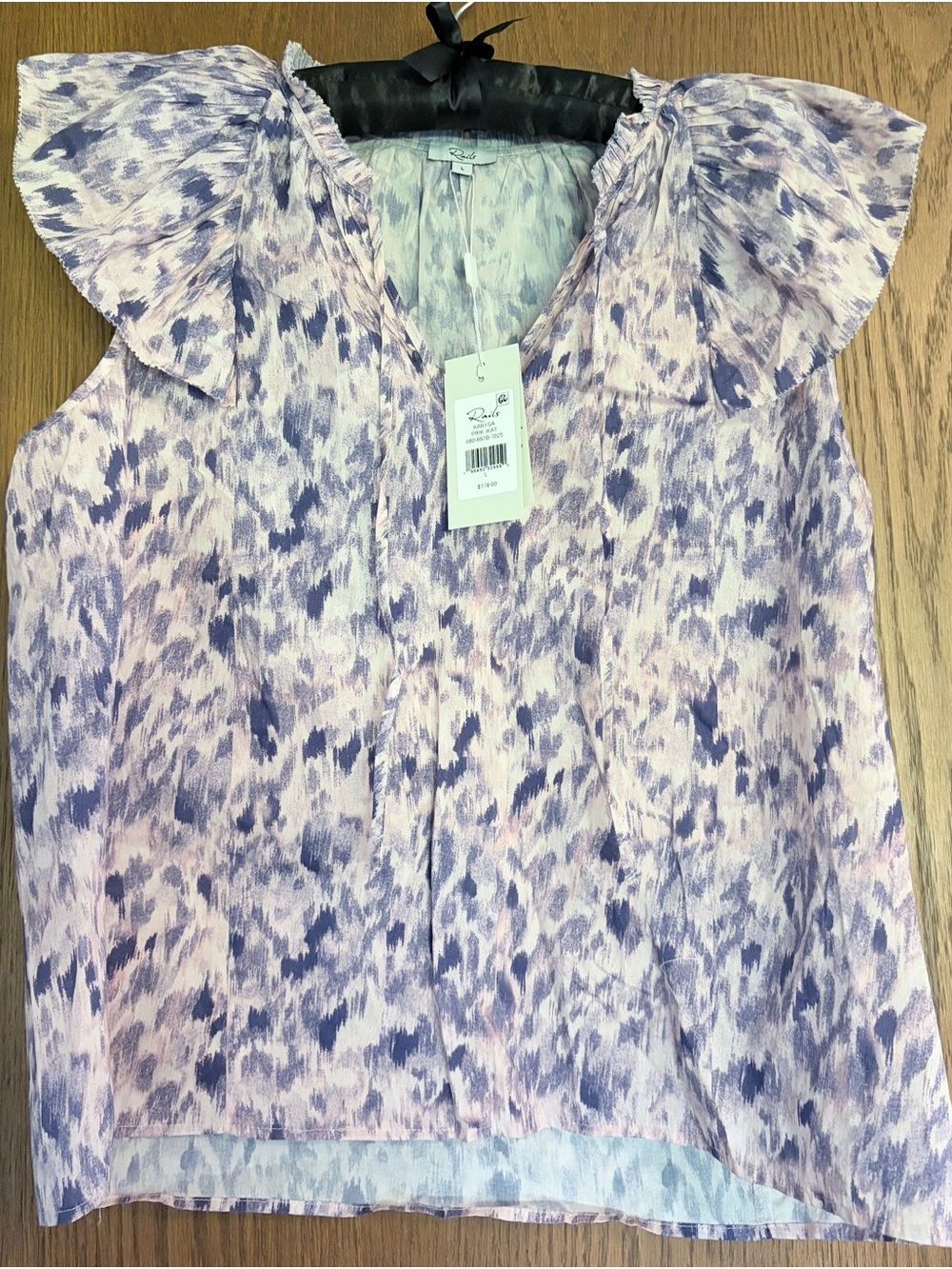 NWT, Ruffle Sleeve Printed Blouse - Lilac/Purple, size Large